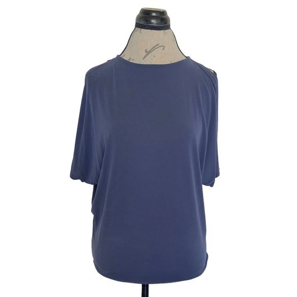 Ollie & Chloe By Jolie Womens Blouse Cold Shoulder Slit Blue Tunic Size Small - Picture 7 of 12